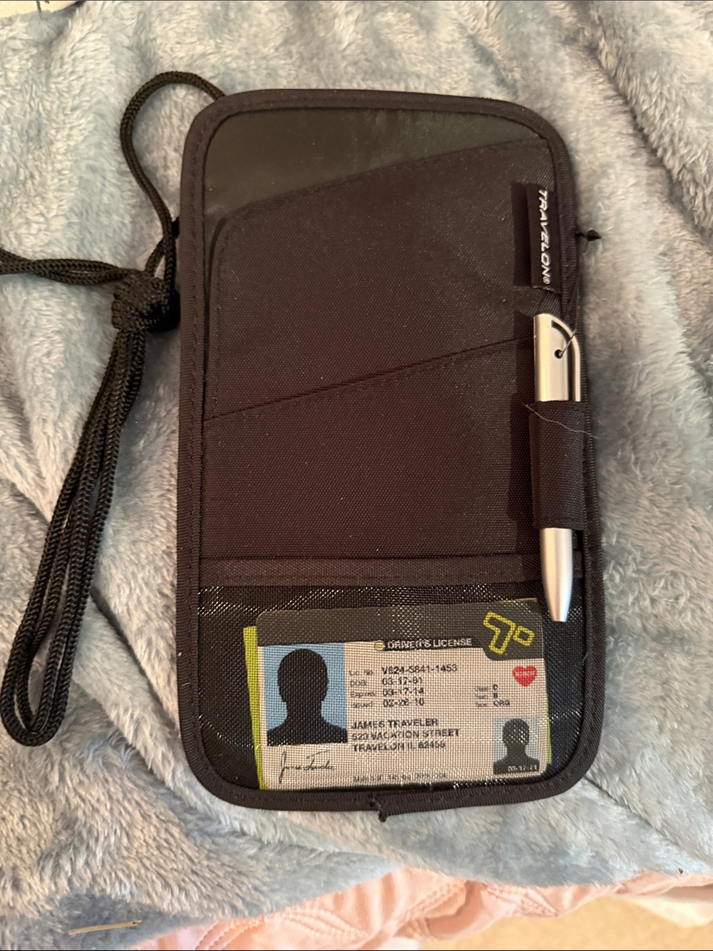 Travelon Black Neck Wallet with Pen Loop